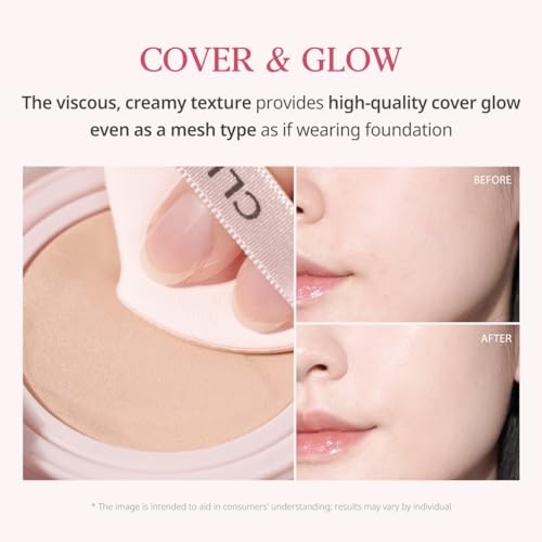 CLIO Kill Cover Mesh Glow Cushion Foundation ([Refill Included] 15g*2  23W SAND)  Glass Skin  Long-Lasting  Lightweight  Buildable Coverage