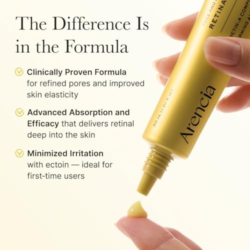Arencia Retinal Serum, Advanced Night Serum with Retinal, Caffeine and Ectoin, Pore Refining and Firming Formula, 1.01 Fl Oz