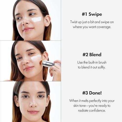 ELROEL Blanc Cover Cream Stick V White - Korean Color-Changing Foundation Stick with Volufiline - Medium to Full Coverage Dewy Finish Base Makeup - Du
