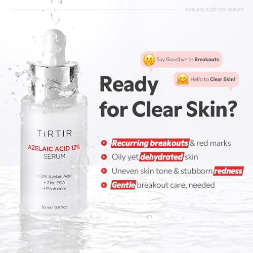 TIRTIR Azelaic Acid 12% Serum for Blemish-Prone Skin - Lightweight Hydrating Formula with Zinc PCA & Hyal-ZIP, Non-Comedogenic, Fragrance-Free, 30ml /