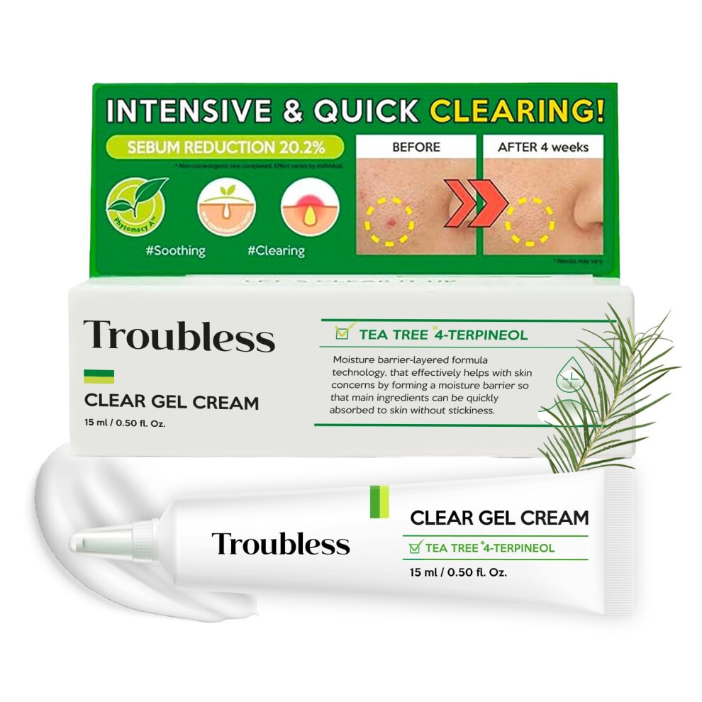 Troubless - CLEAR GEL CREAM (0.5Fl Oz  15ml) - Acne Treatment for Face 